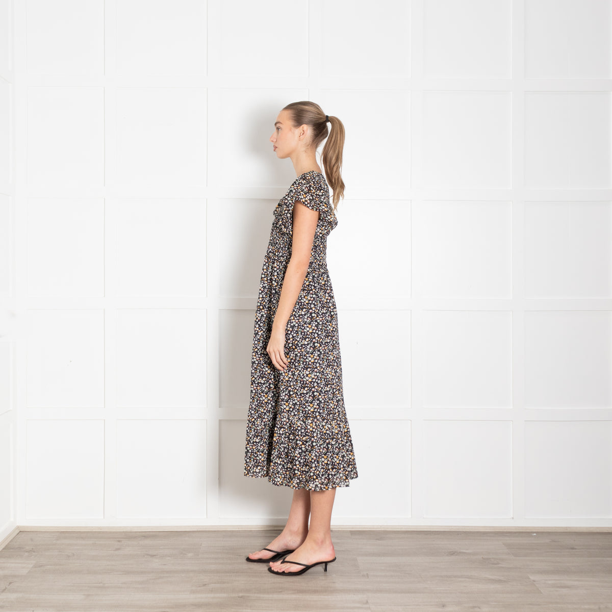 Rails Black Micro Floral Clementine Frill Shoulder Dress