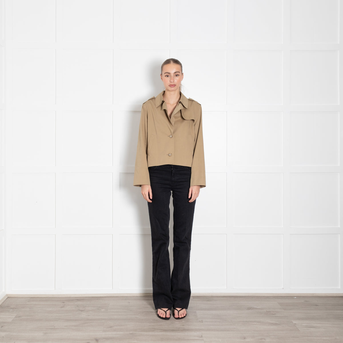 Frame Khaki Short Cotton Gabardine Short Trench Jacket