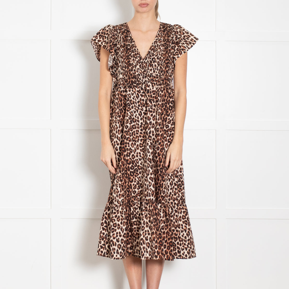 Rails Black Animal Print Clementine Frill Shoulder Dress