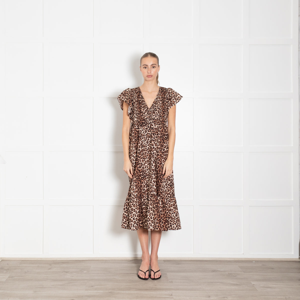 Rails Black Animal Print Clementine Frill Shoulder Dress
