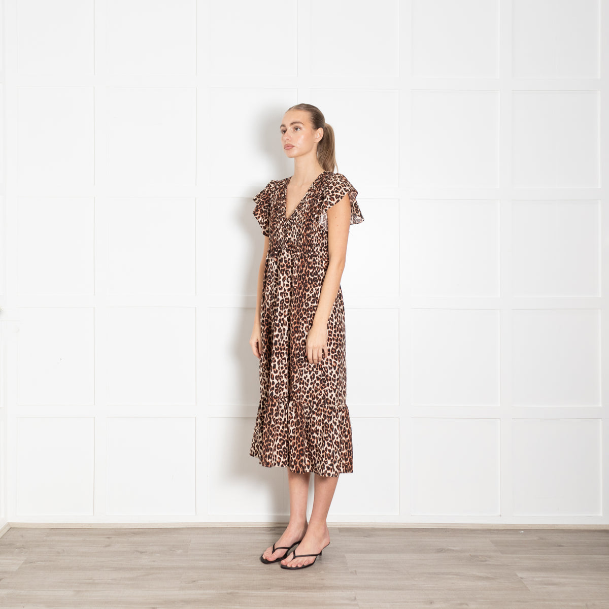 Rails Black Animal Print Clementine Frill Shoulder Dress