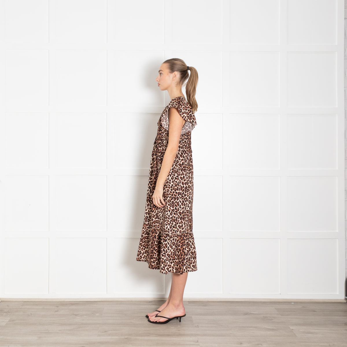 Rails Black Animal Print Clementine Frill Shoulder Dress