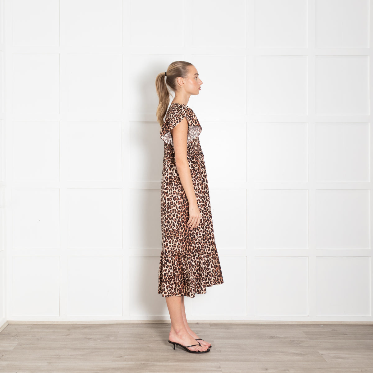Rails Black Animal Print Clementine Frill Shoulder Dress