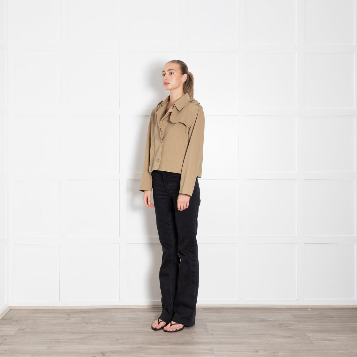 Frame Khaki Short Cotton Gabardine Short Trench Jacket