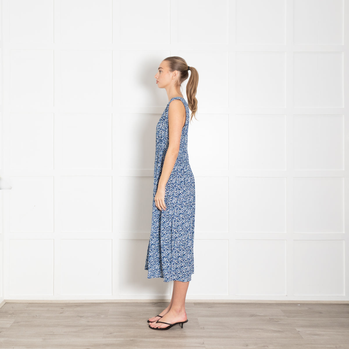 Rails Blue Floral Smock Waist Midi Dress