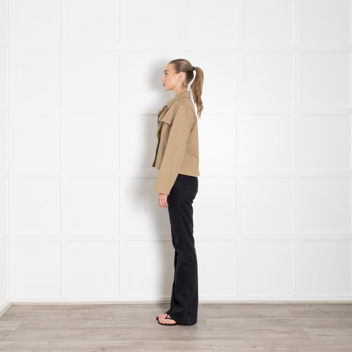 Frame Khaki Short Cotton Gabardine Short Trench Jacket