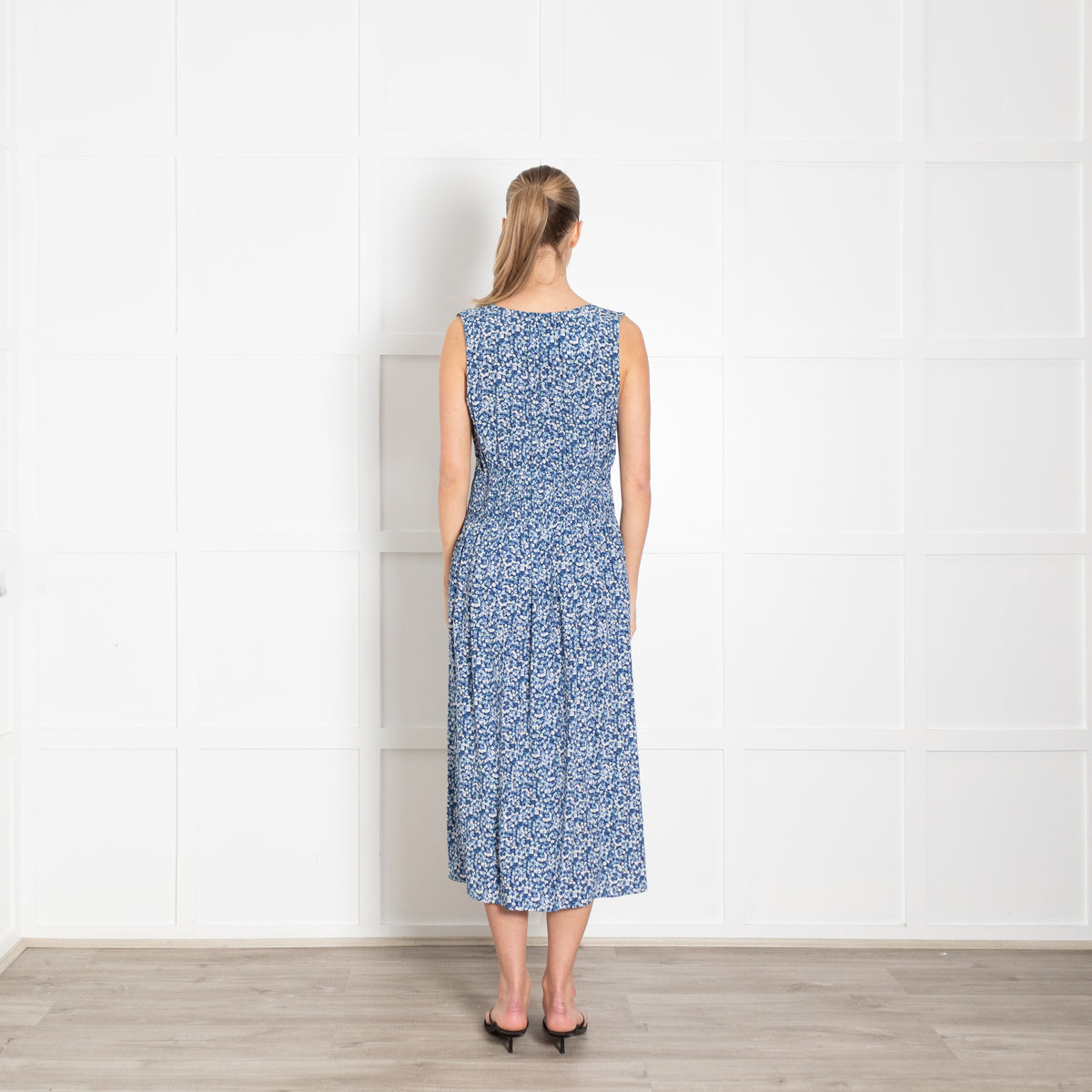 Rails Blue Floral Smock Waist Midi Dress