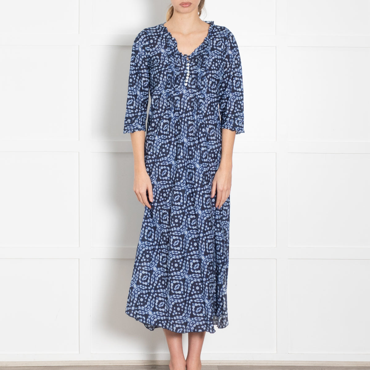 One Season Blue Patterned Midi Dress