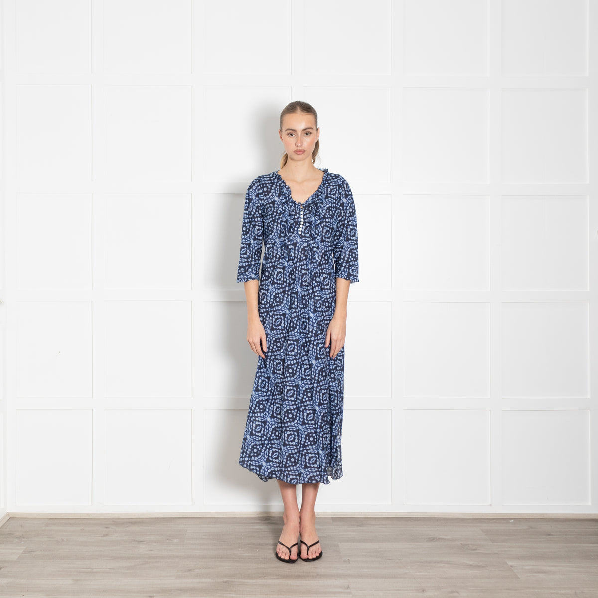 One Season Blue Patterned Midi Dress