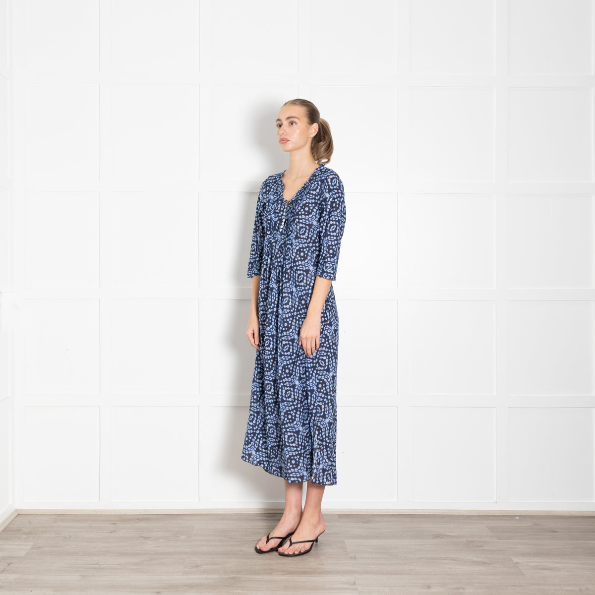 One Season Blue Patterned Midi Dress