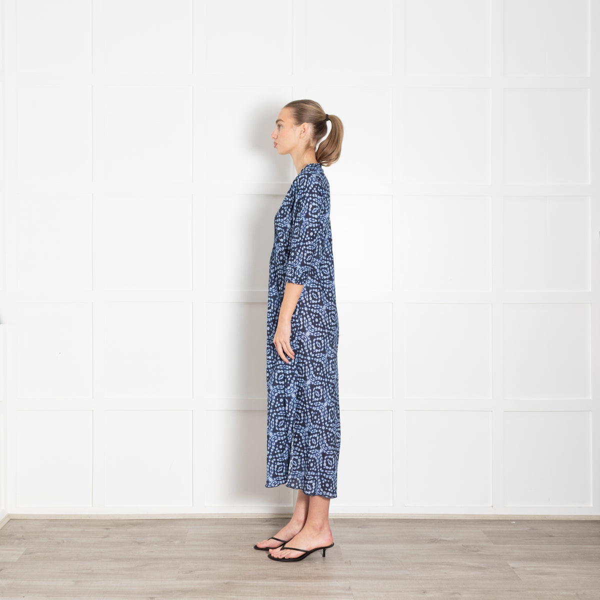 One Season Blue Patterned Midi Dress