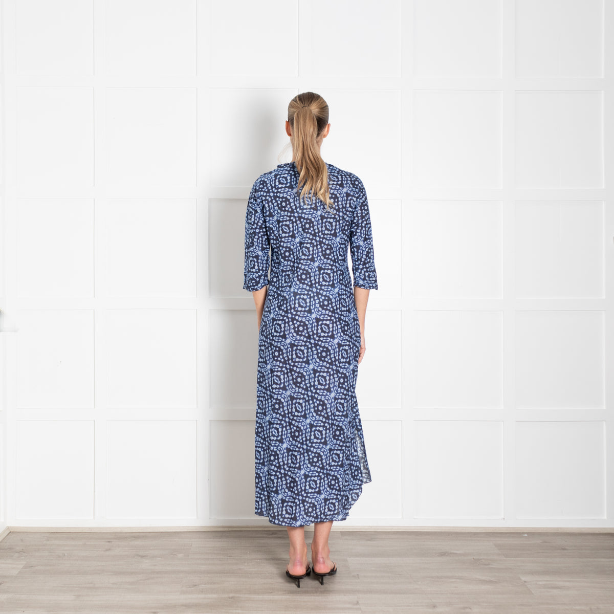 One Season Blue Patterned Midi Dress