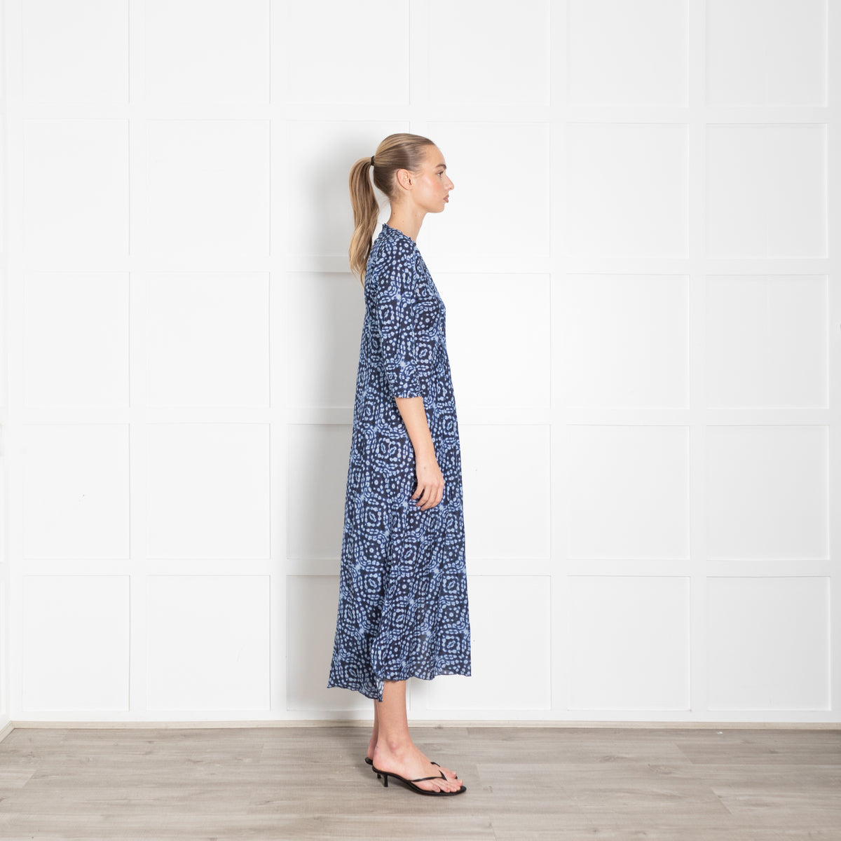 One Season Blue Patterned Midi Dress