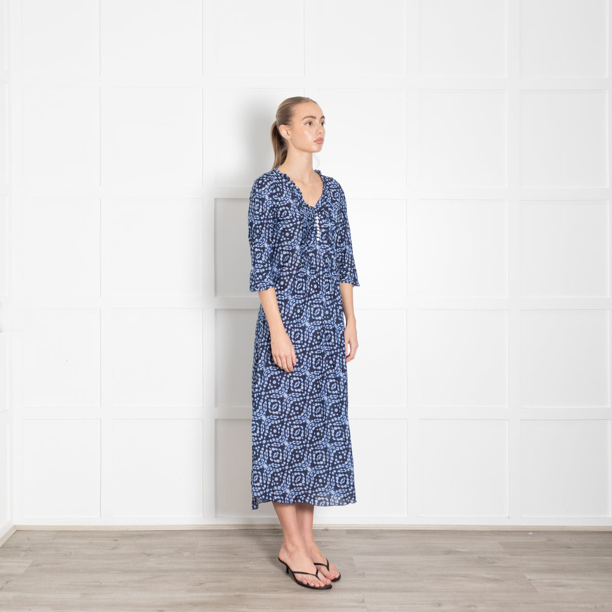 One Season Blue Patterned Midi Dress