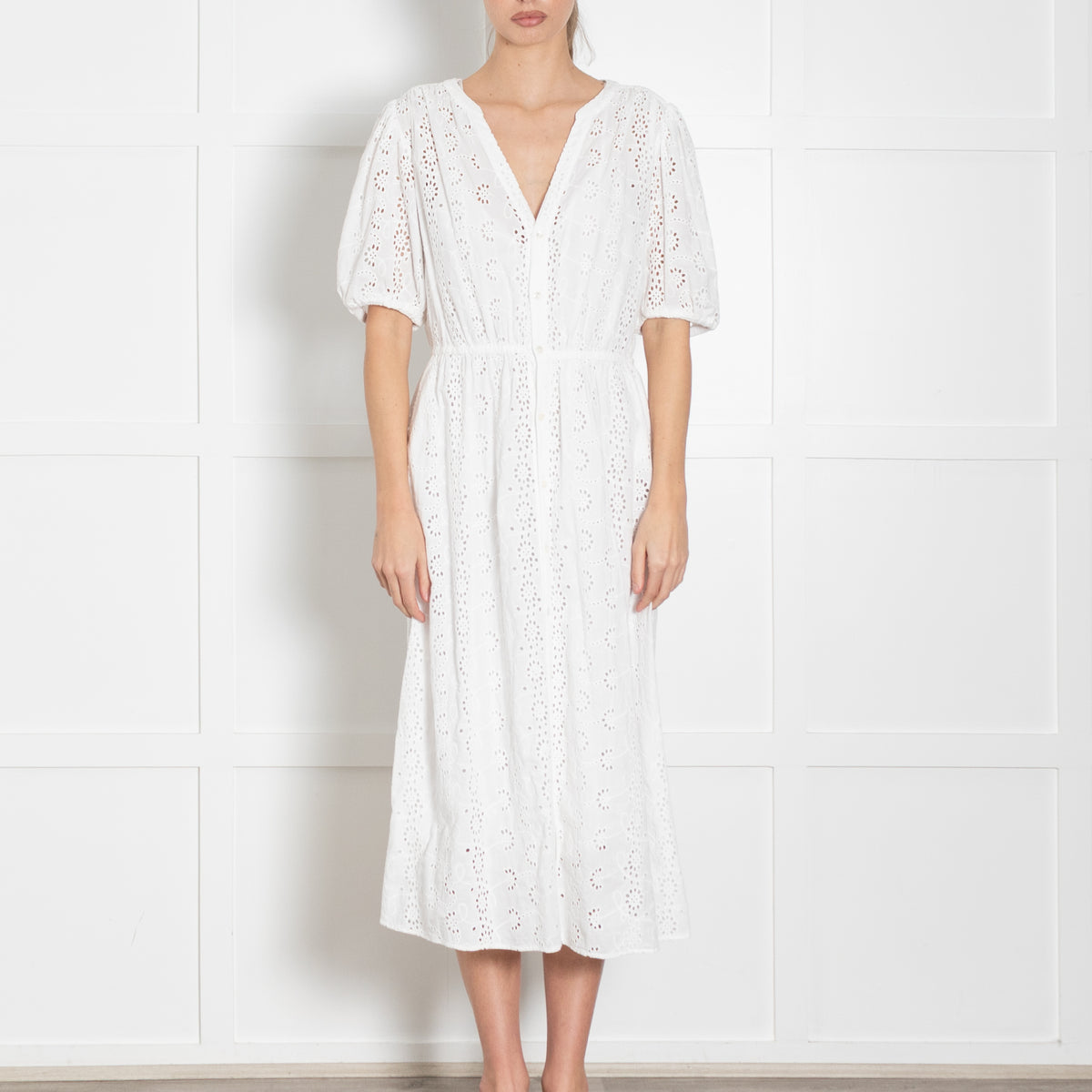 Velvet by Graham and Spencer White Broderie Anglaise Midi Dress
