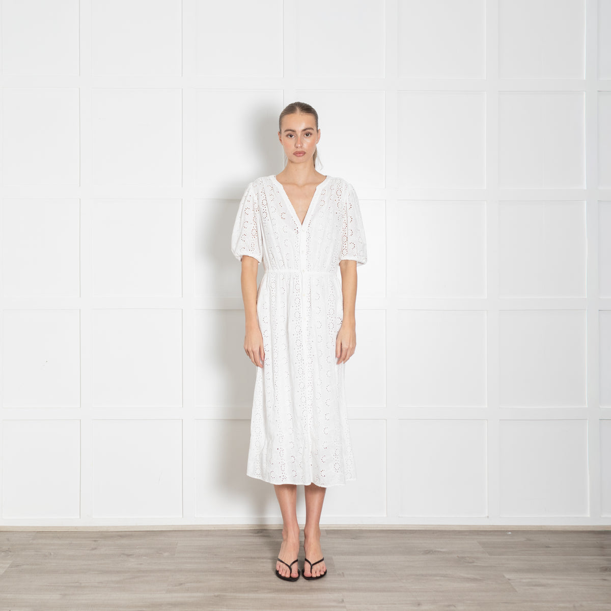 Velvet by Graham and Spencer White Broderie Anglaise Midi Dress