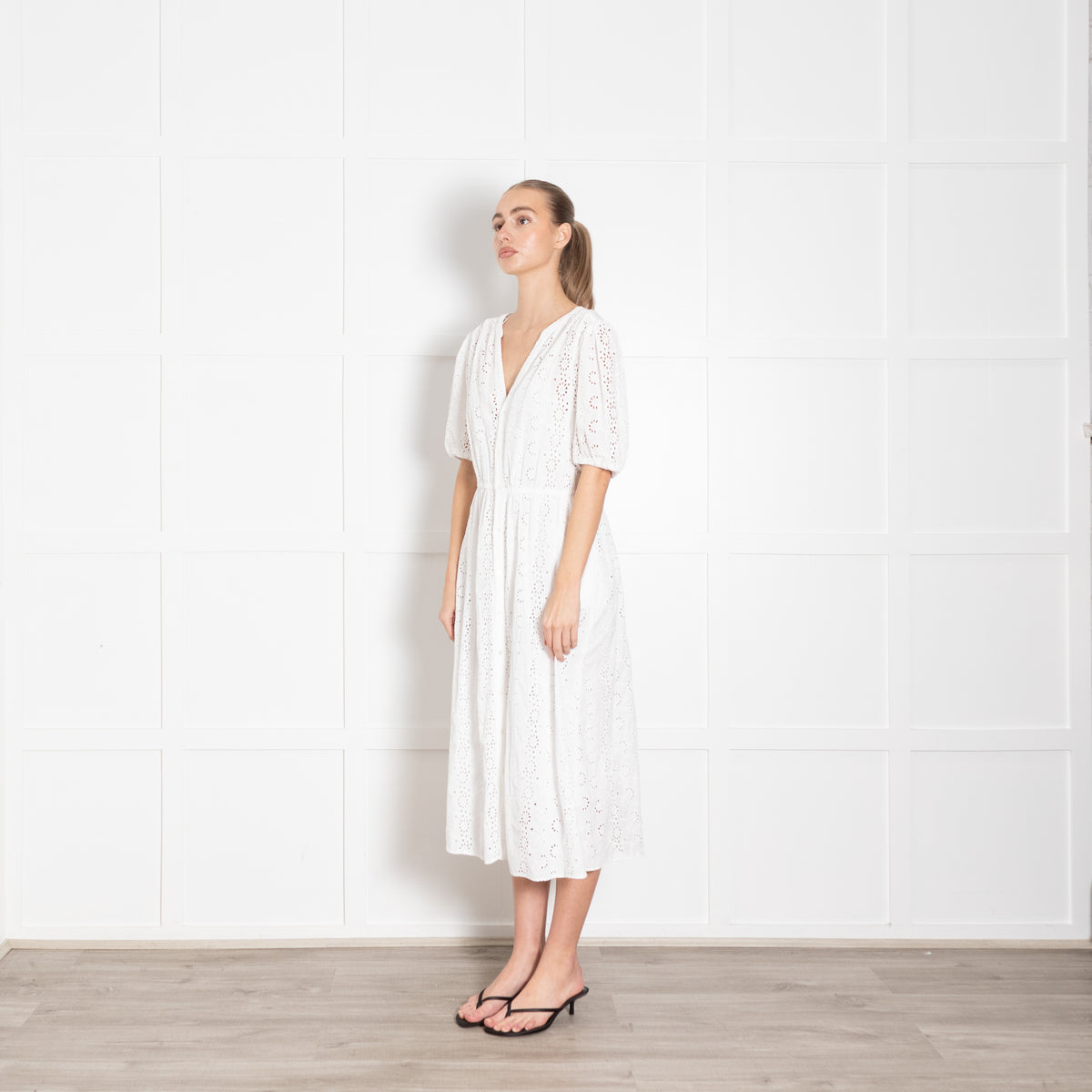 Velvet by Graham and Spencer White Broderie Anglaise Midi Dress
