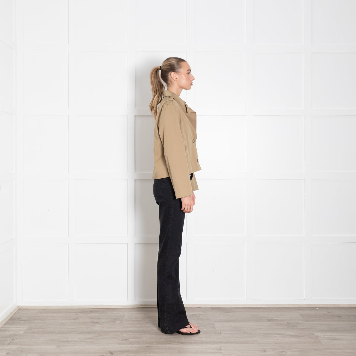 Frame Khaki Short Cotton Gabardine Short Trench Jacket