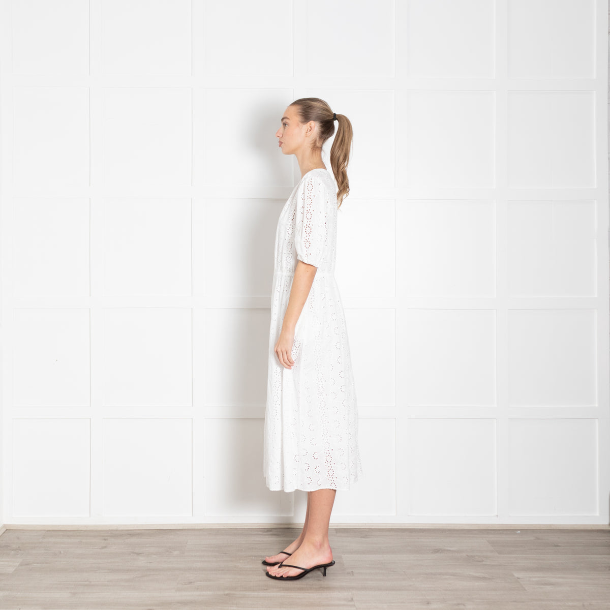 Velvet by Graham and Spencer White Broderie Anglaise Midi Dress