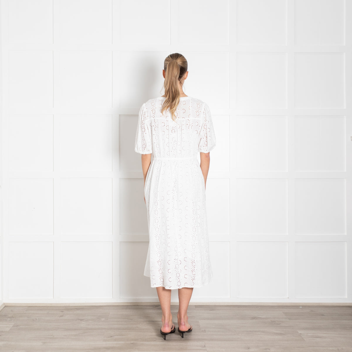 Velvet by Graham and Spencer White Broderie Anglaise Midi Dress