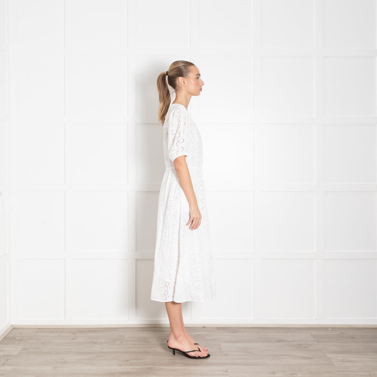 Velvet by Graham and Spencer White Broderie Anglaise Midi Dress