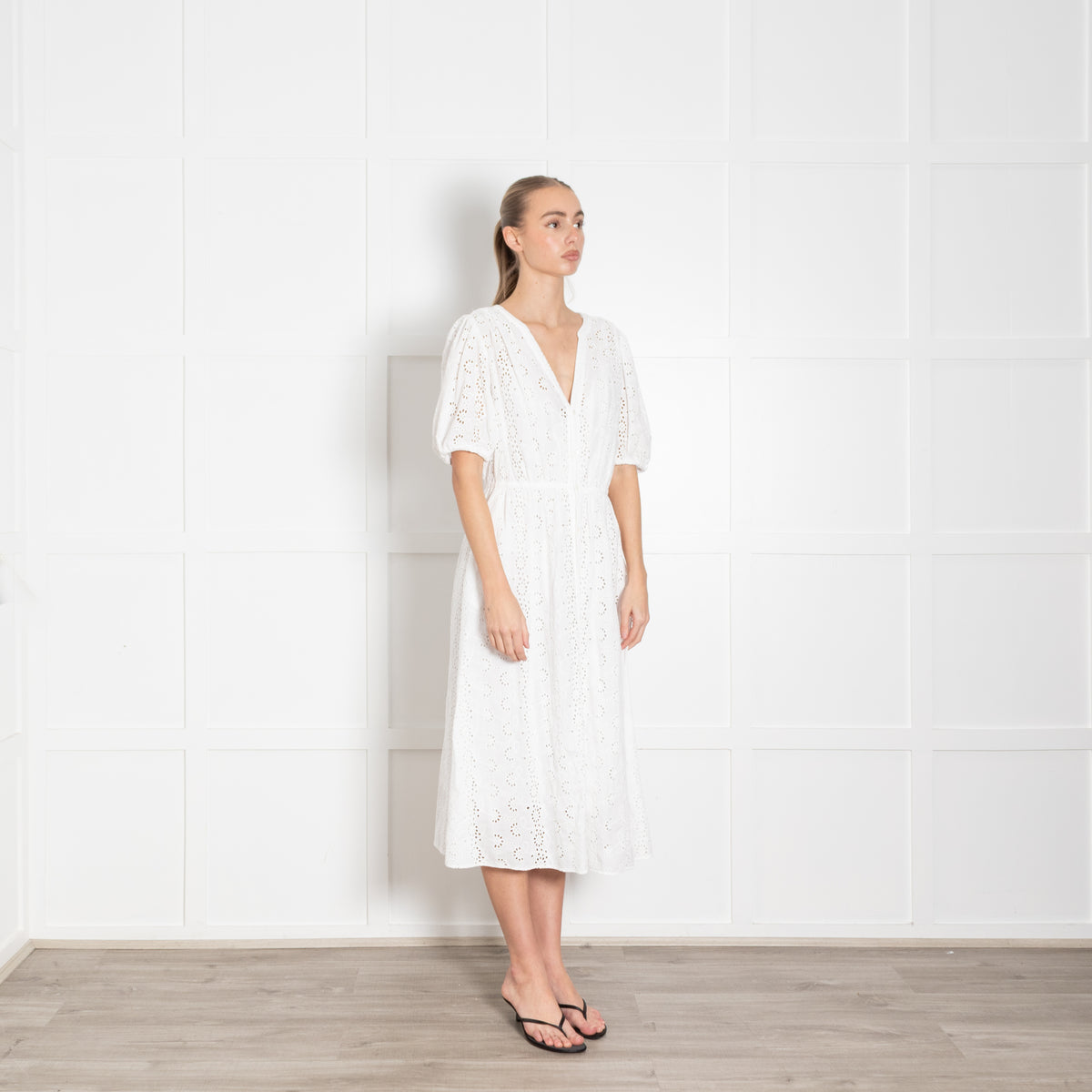 Velvet by Graham and Spencer White Broderie Anglaise Midi Dress