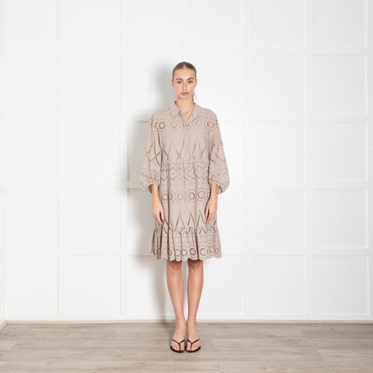 Luisa Cerano Taupe Broderie Short Dress