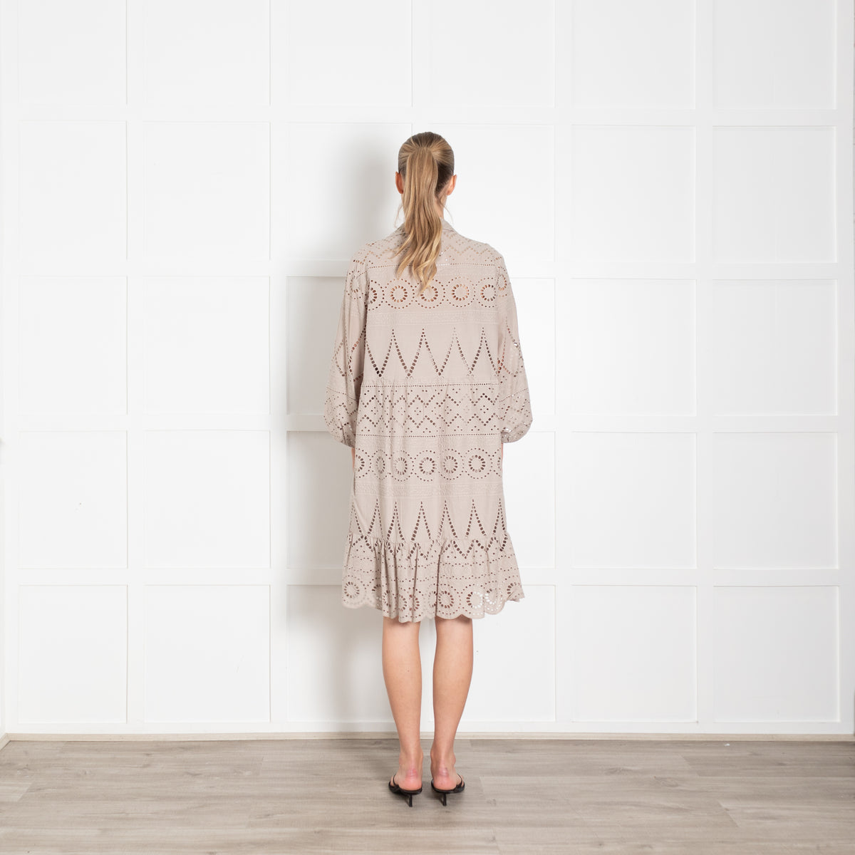 Luisa Cerano Taupe Broderie Short Dress