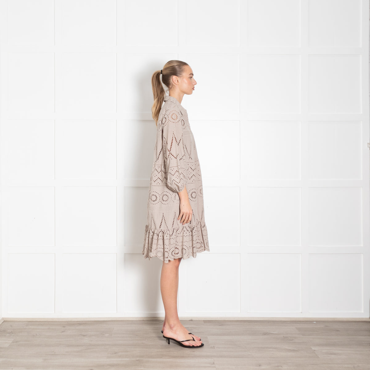 Luisa Cerano Taupe Broderie Short Dress