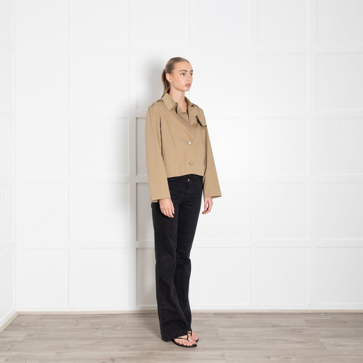 Frame Khaki Short Cotton Gabardine Short Trench Jacket