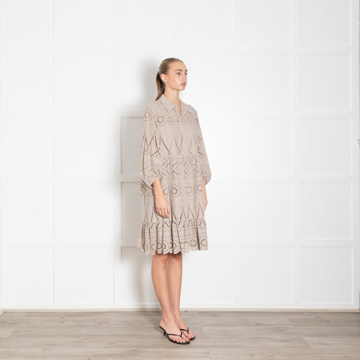 Luisa Cerano Taupe Broderie Short Dress