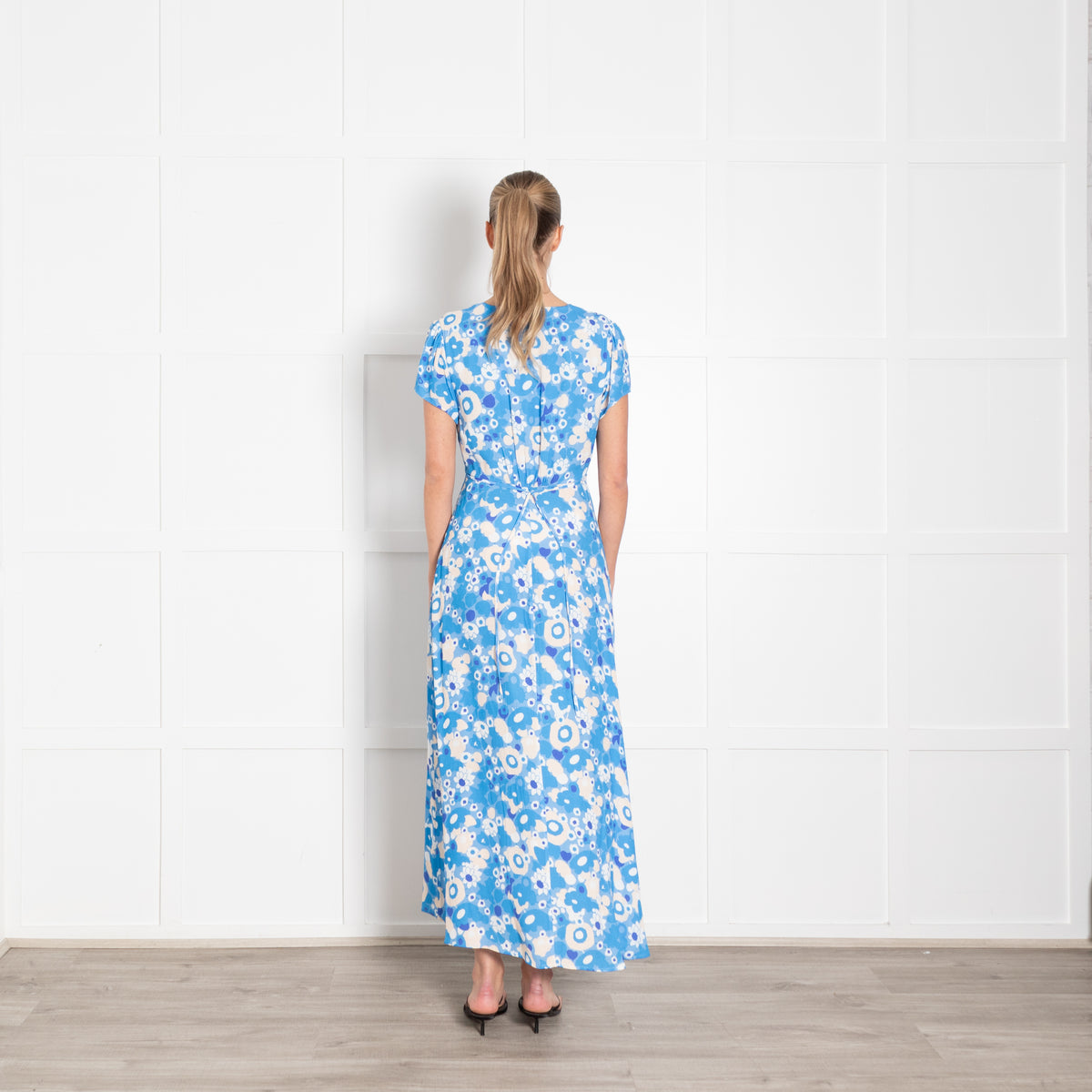 Rixo Blue Floral Aspen Button Up Tea Dress