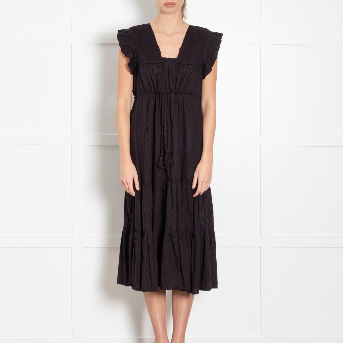 Millie Resort Black Cotton Midi Dress