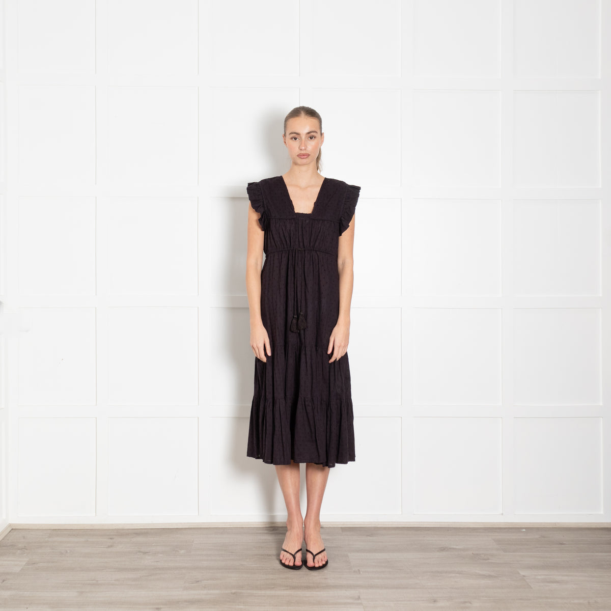 Millie Resort Black Cotton Midi Dress