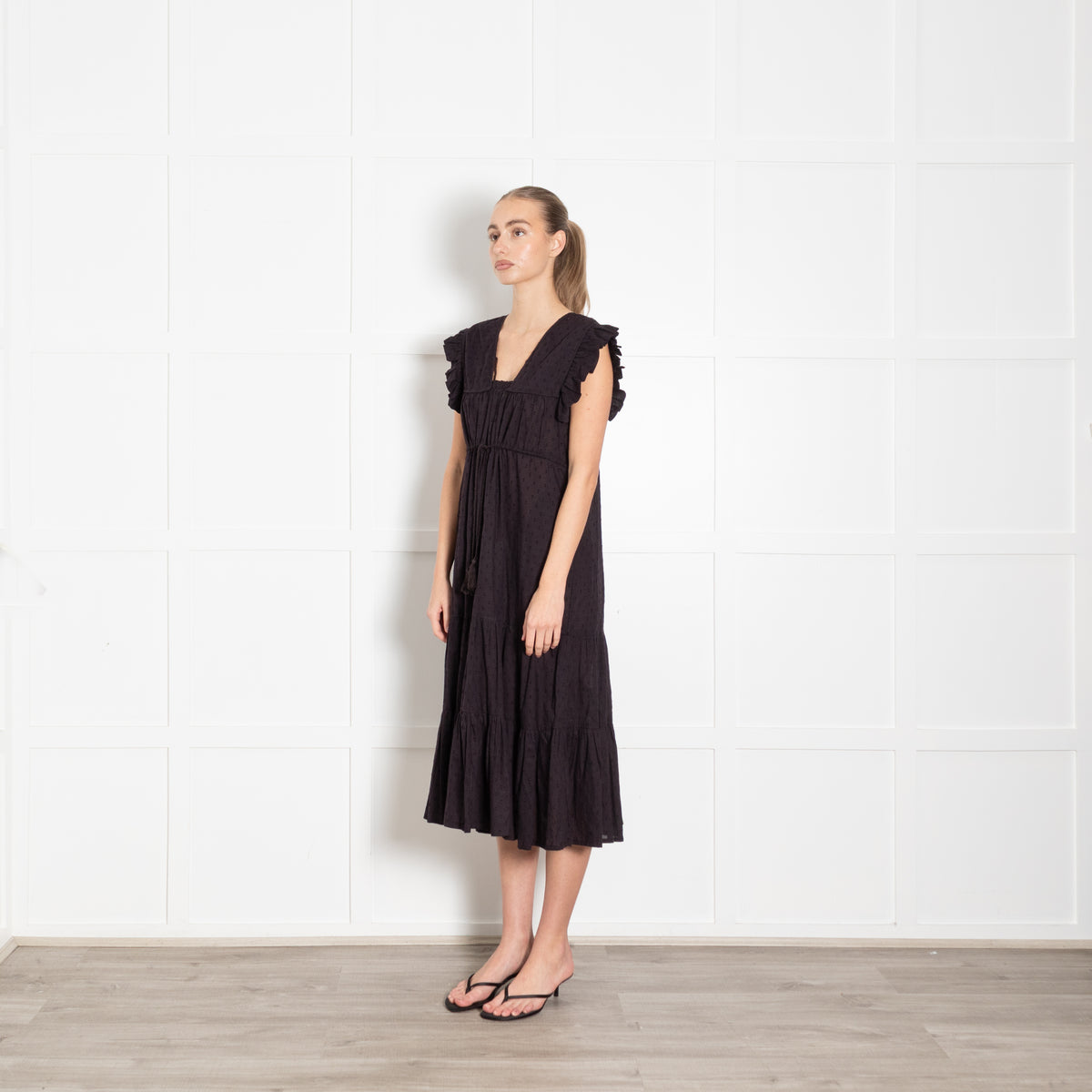 Millie Resort Black Cotton Midi Dress