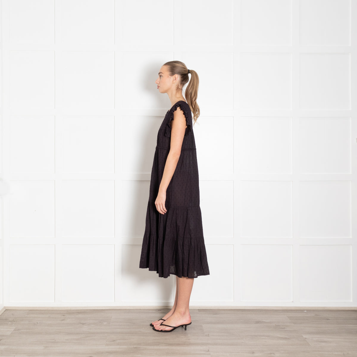 Millie Resort Black Cotton Midi Dress
