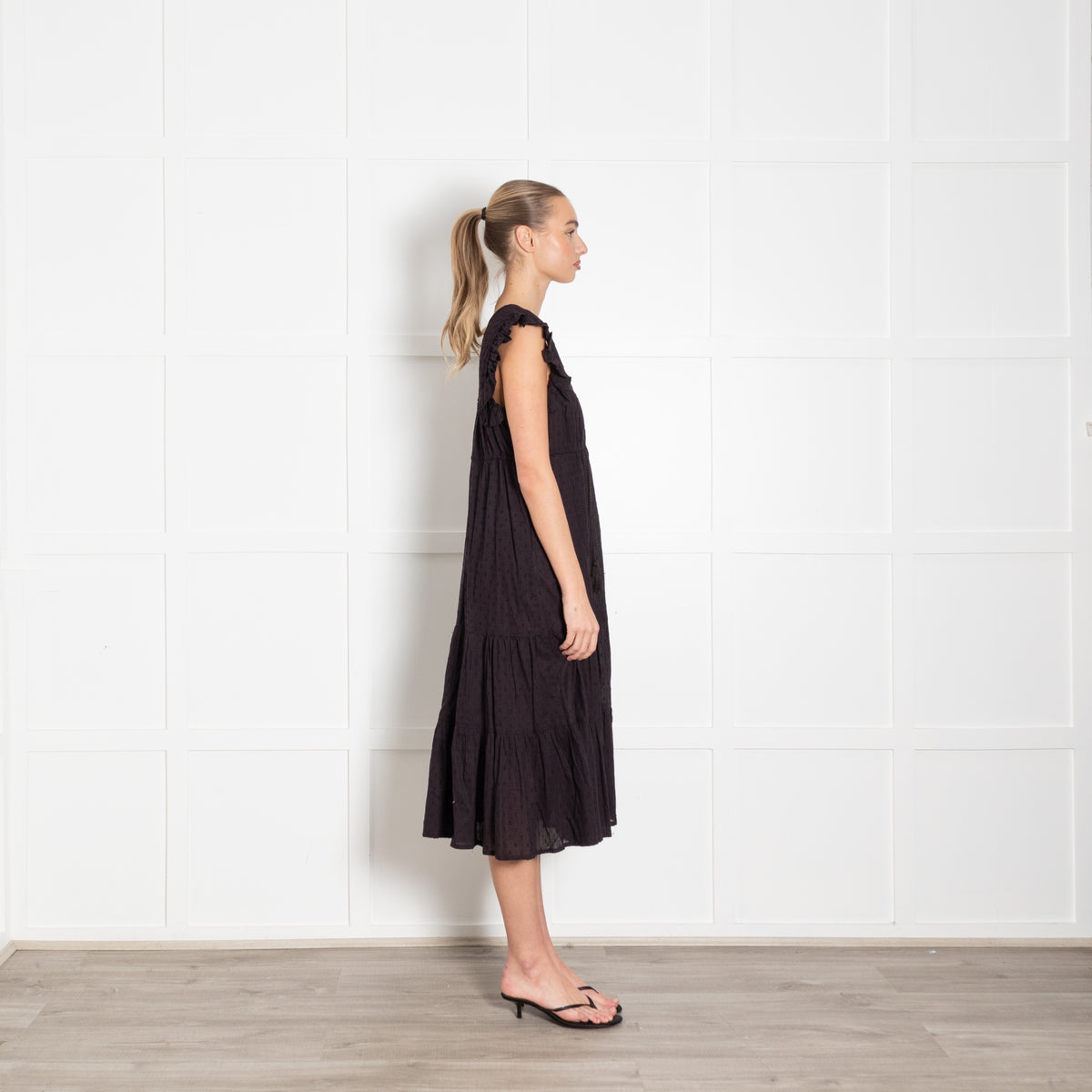 Millie Resort Black Cotton Midi Dress