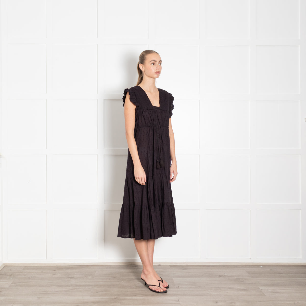 Millie Resort Black Cotton Midi Dress