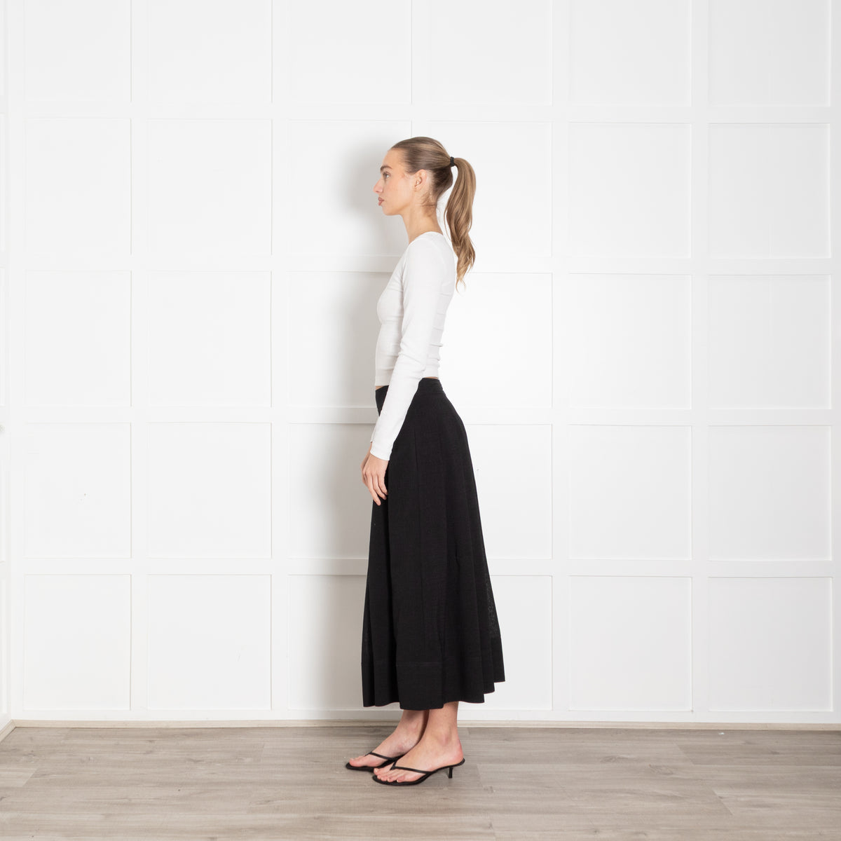 Cefinn Black Crepe Midi Skirt with Pleat Waist