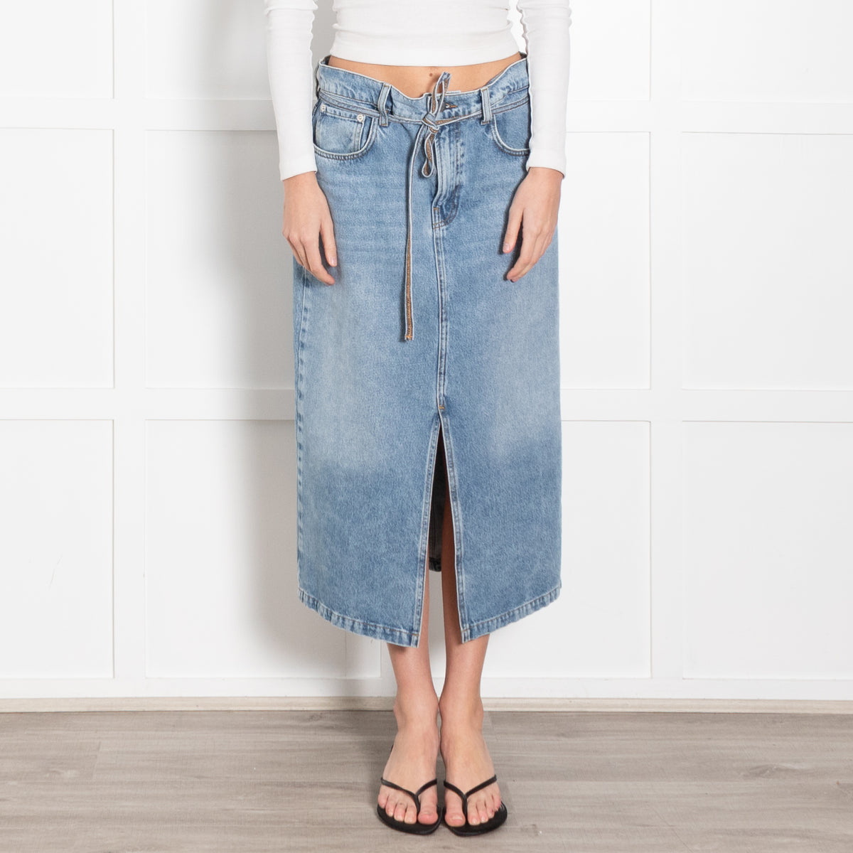 Day Birger et Mikkelson Pale Denim Skirt With Tie Belt