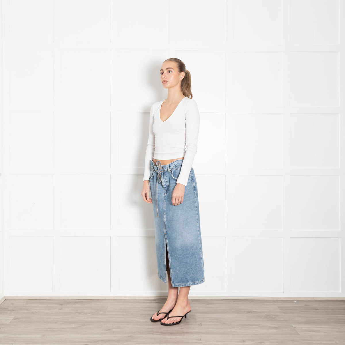 Day Birger et Mikkelson Pale Denim Skirt With Tie Belt