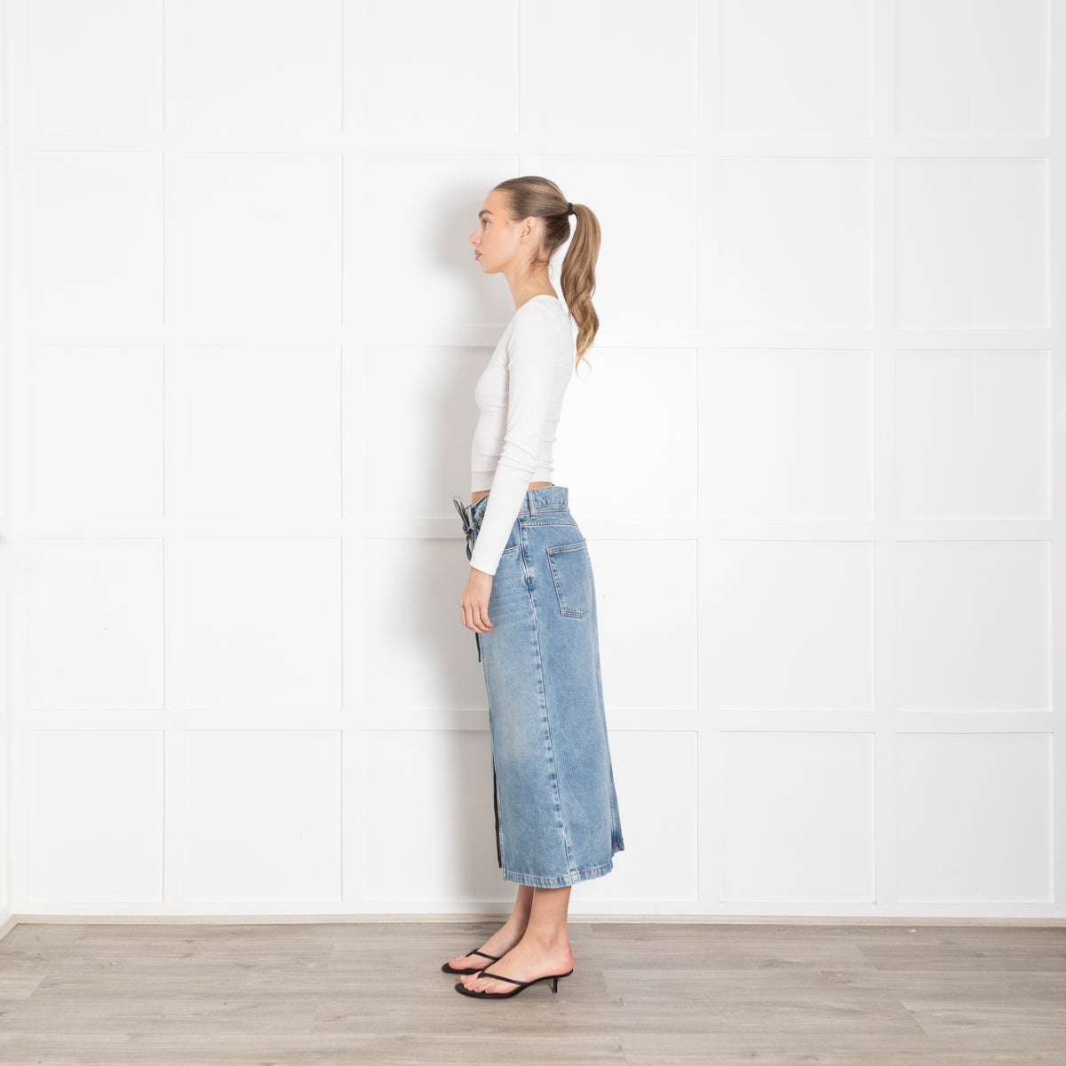 Day Birger et Mikkelson Pale Denim Skirt With Tie Belt