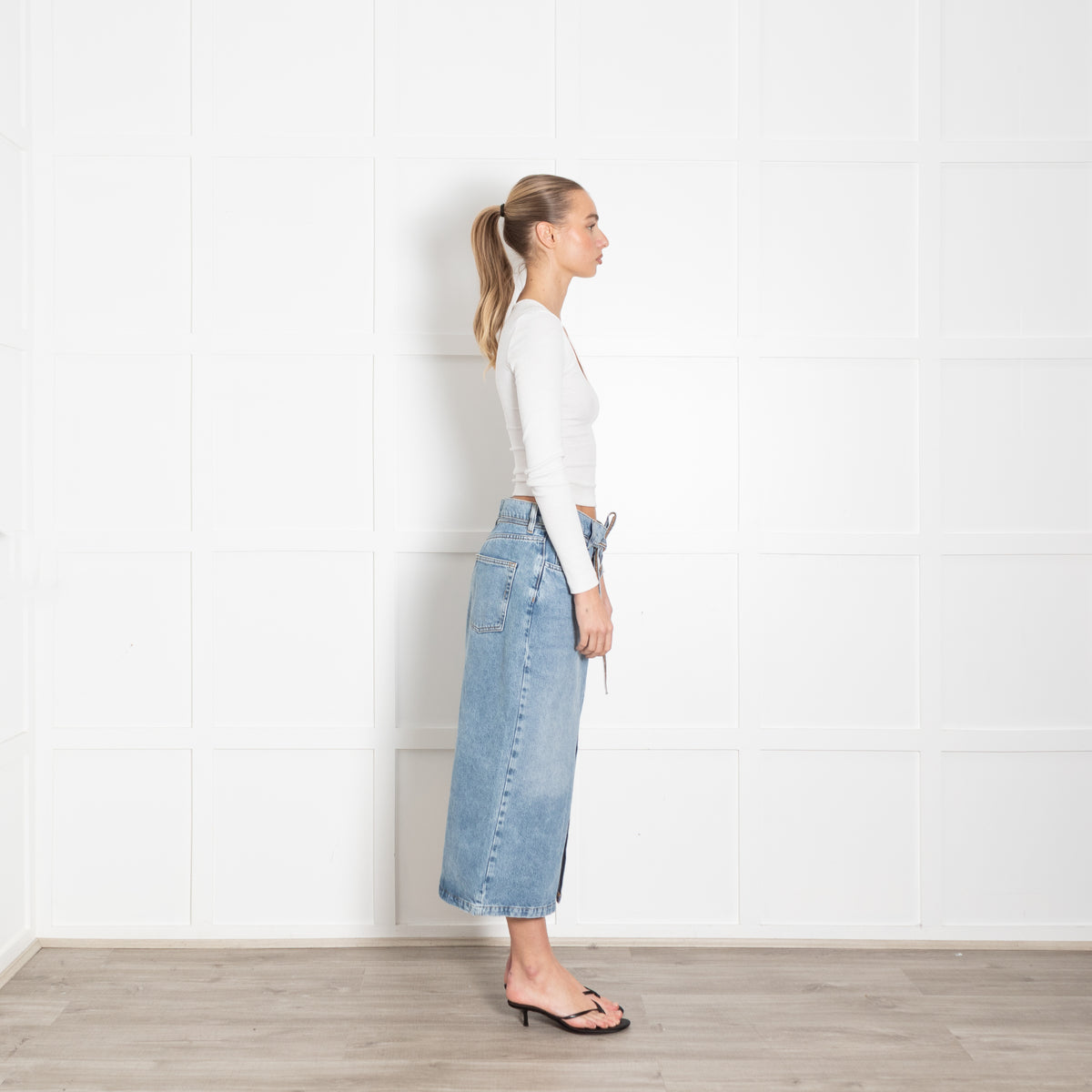 Day Birger et Mikkelson Pale Denim Skirt With Tie Belt