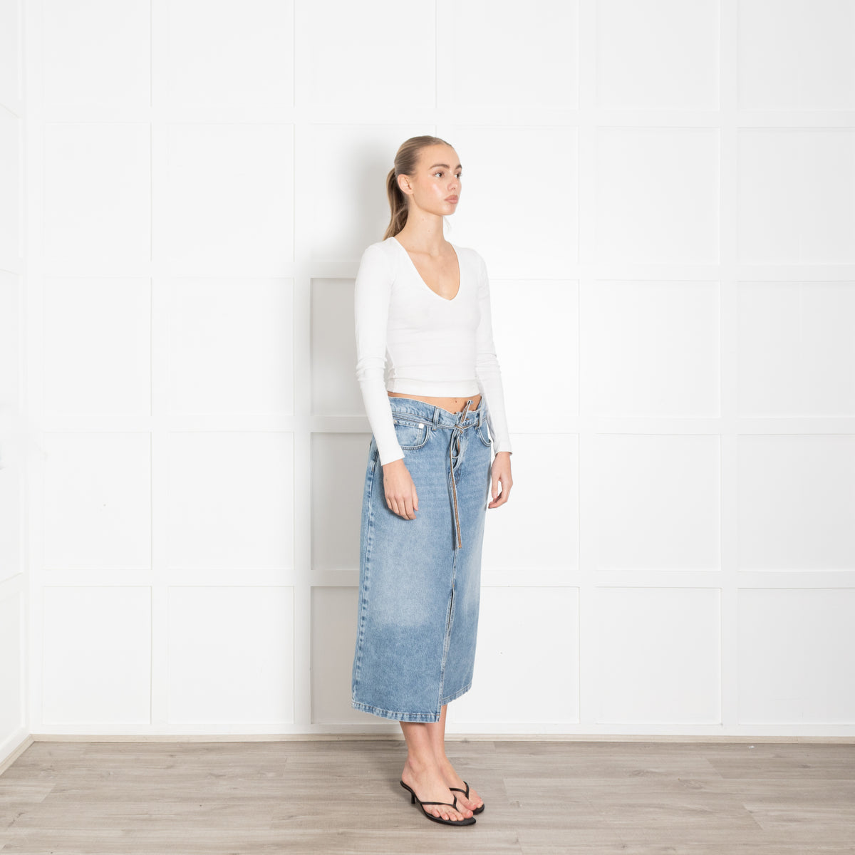 Day Birger et Mikkelson Pale Denim Skirt With Tie Belt