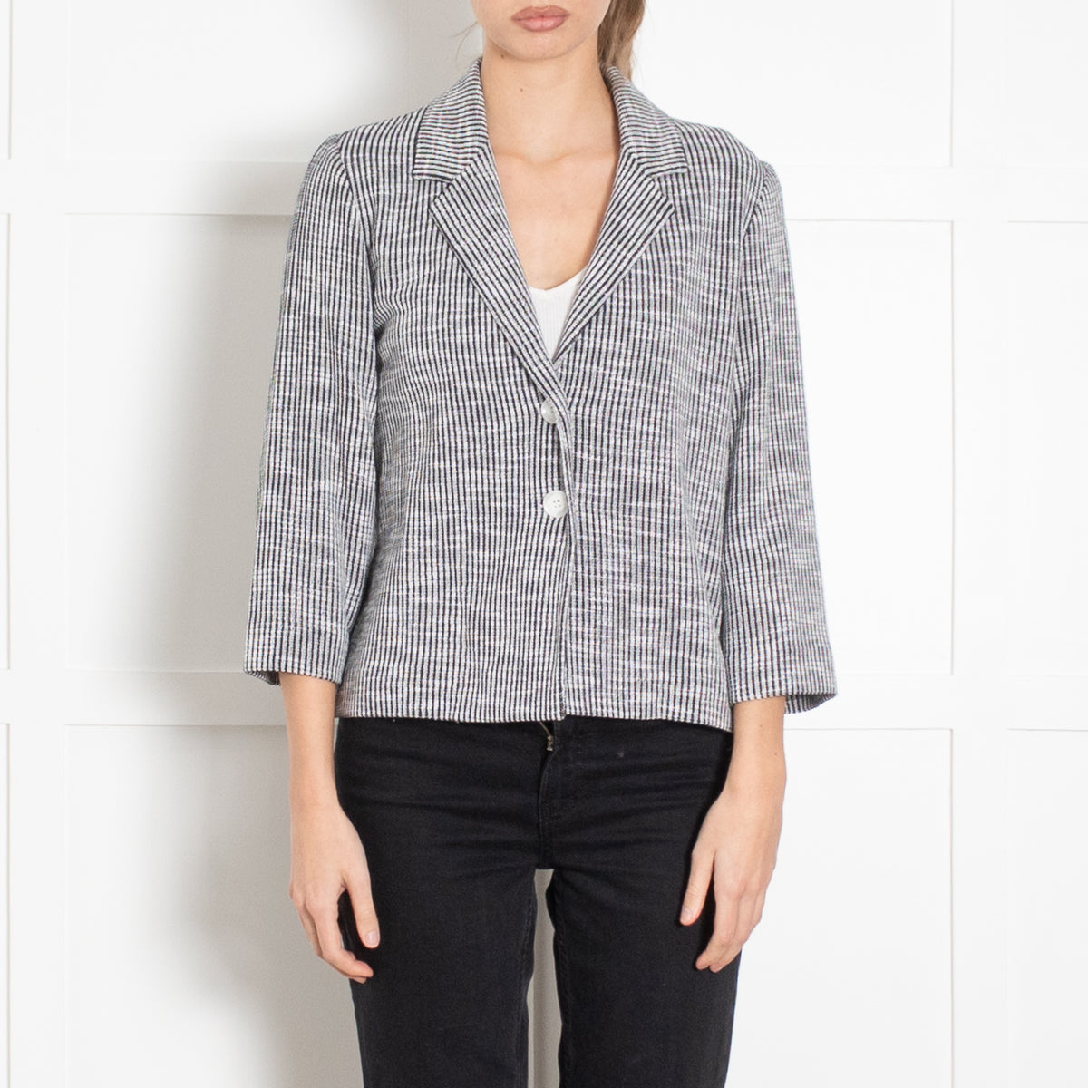 Amina Rubinacci Black and White Ribbed Tailored Jacket
