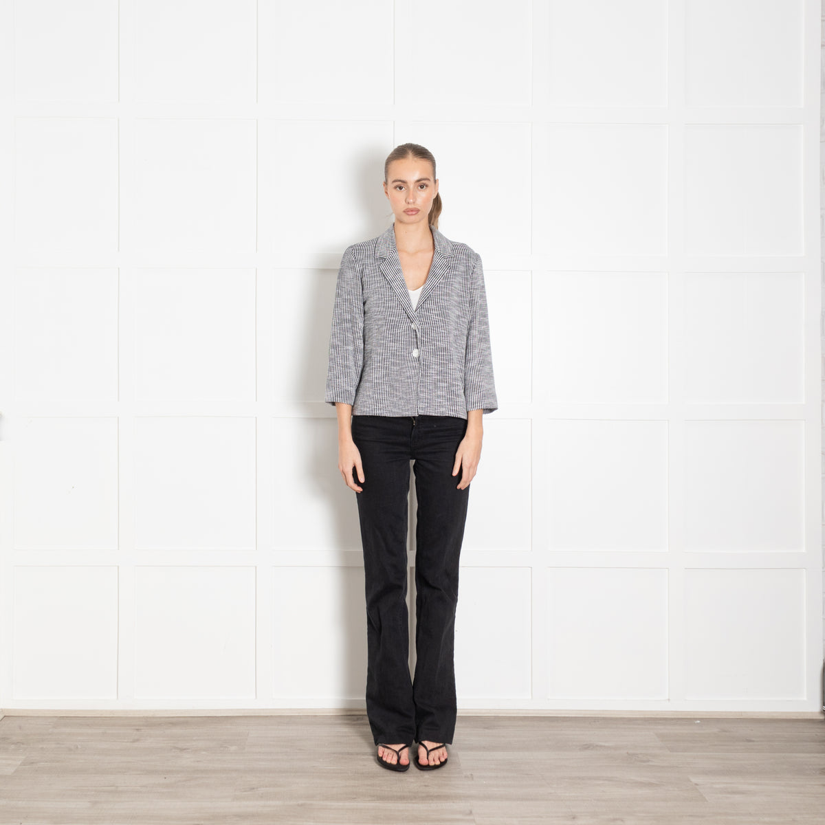 Amina Rubinacci Black and White Ribbed Tailored Jacket