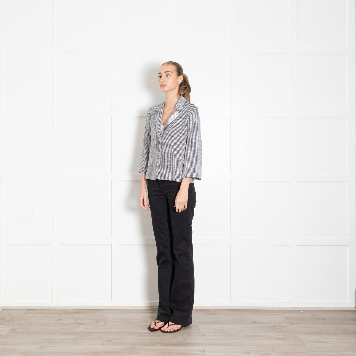 Amina Rubinacci Black and White Ribbed Tailored Jacket