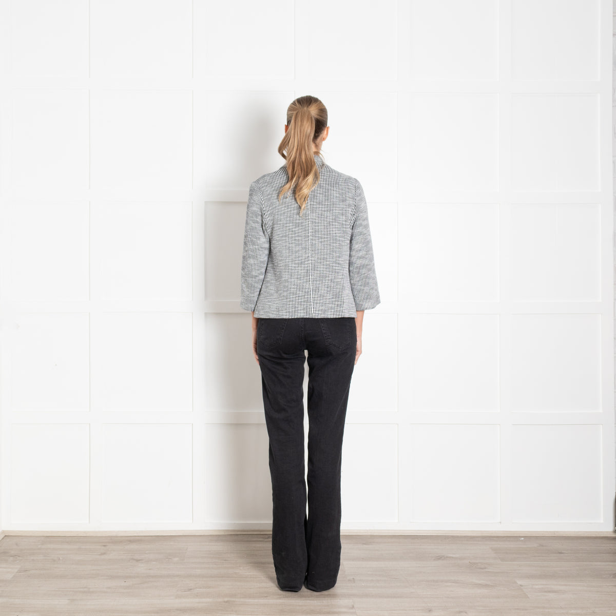 Amina Rubinacci Black and White Ribbed Tailored Jacket