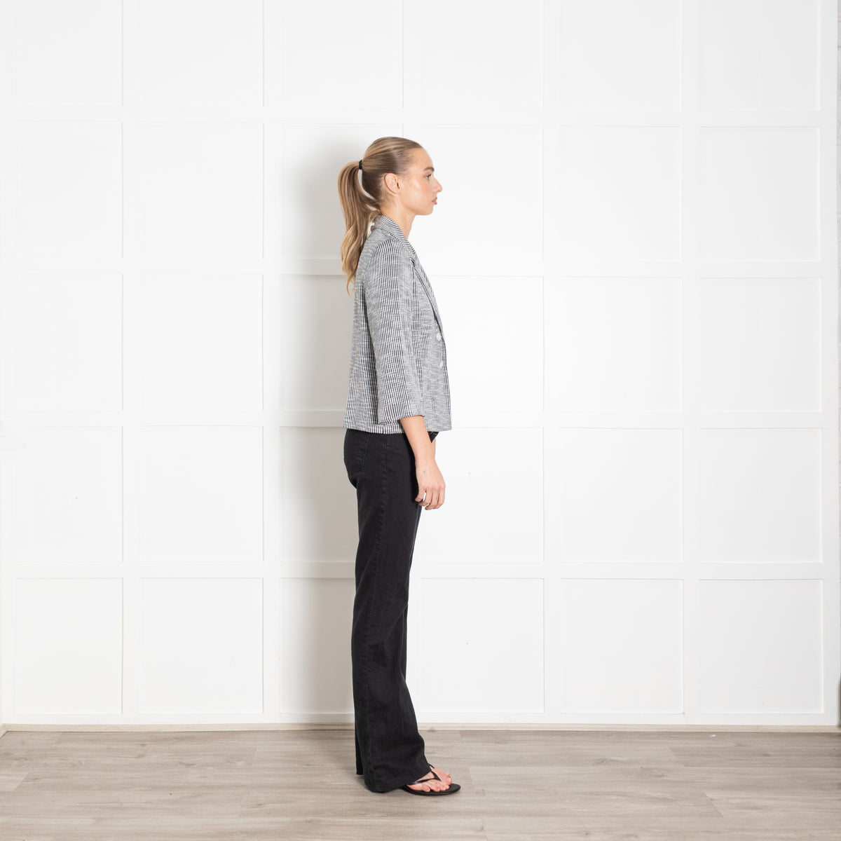 Amina Rubinacci Black and White Ribbed Tailored Jacket