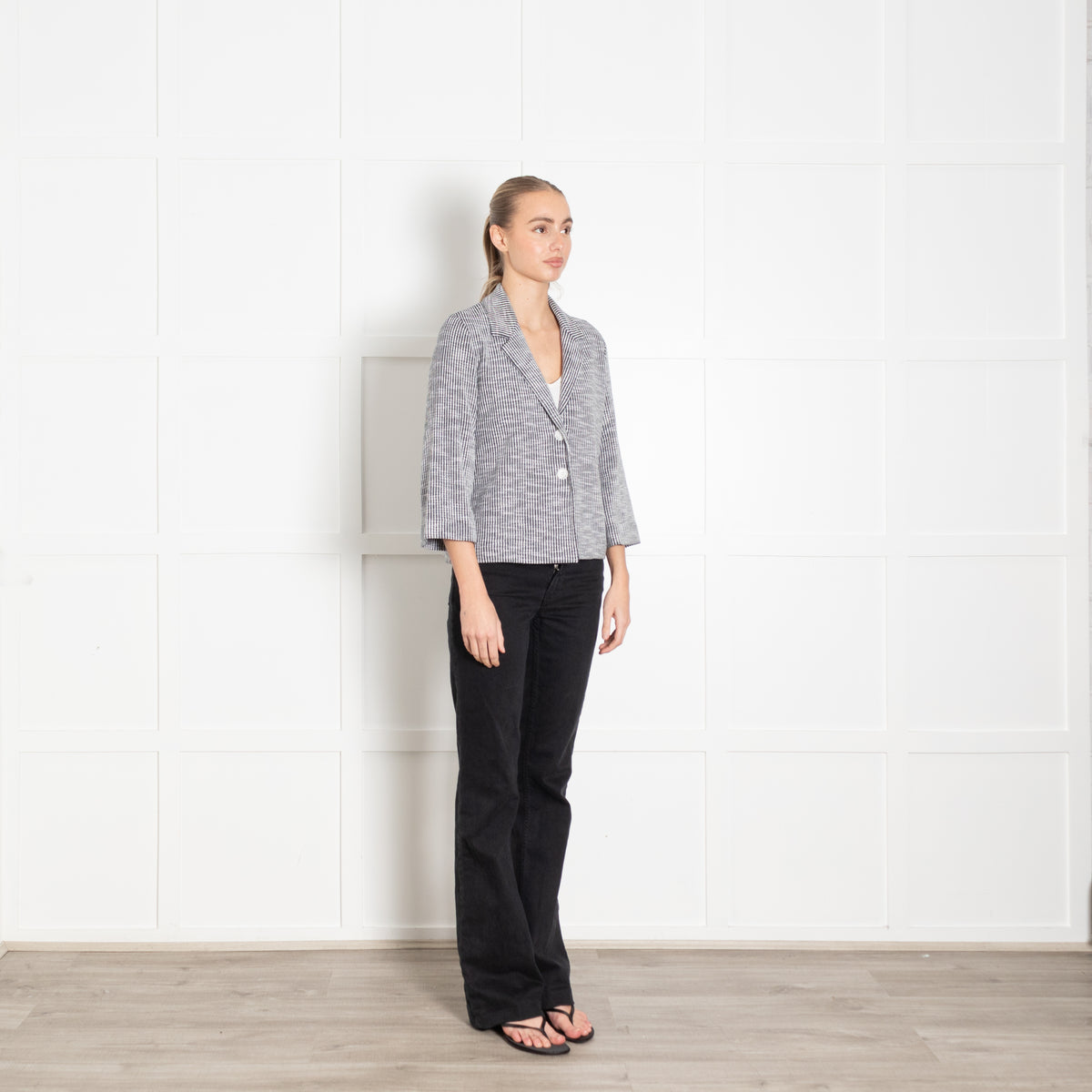 Amina Rubinacci Black and White Ribbed Tailored Jacket